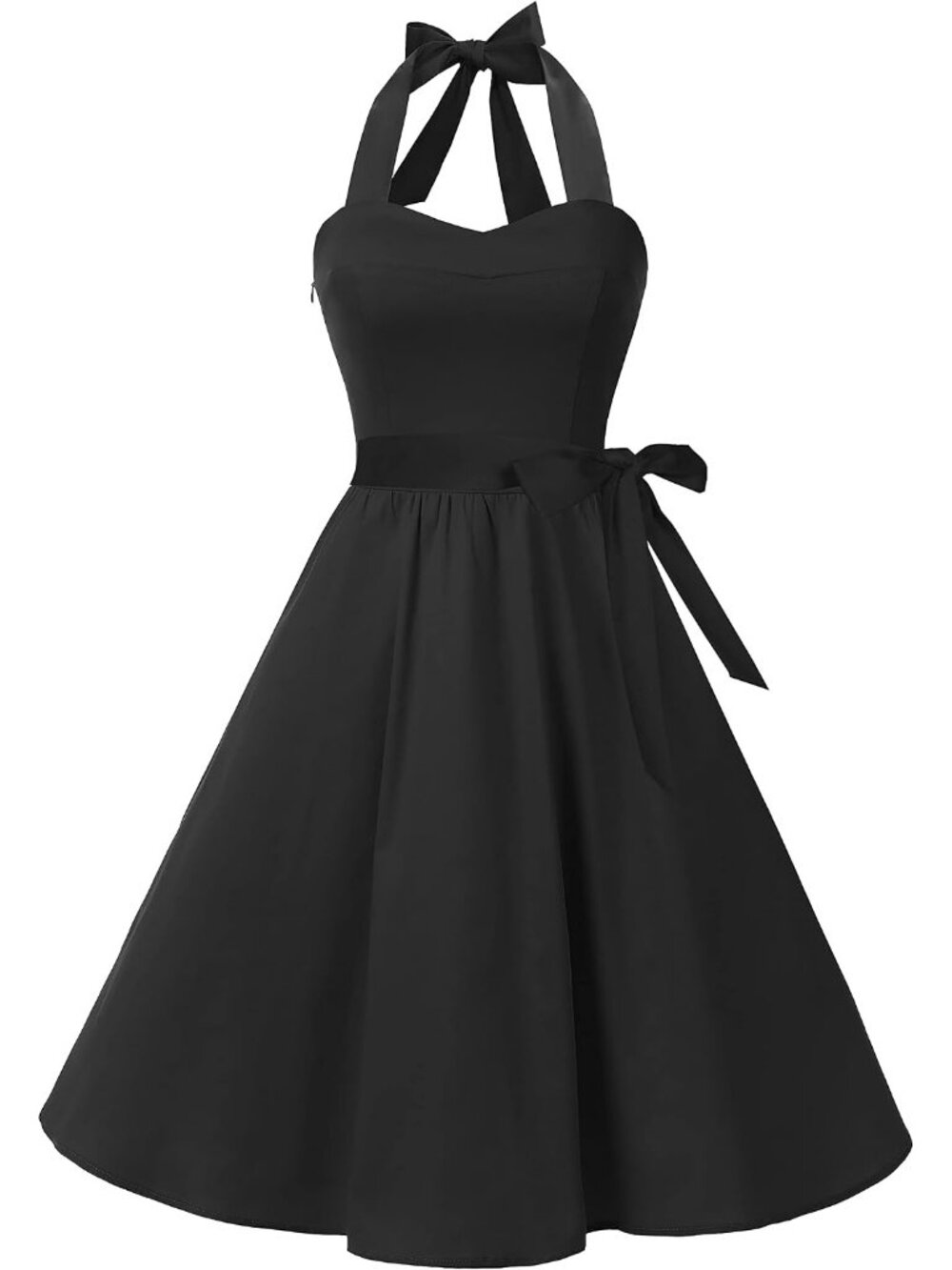 Women's Vintage Polka Audrey 1950s Halter Retro Cocktail Dress- Black